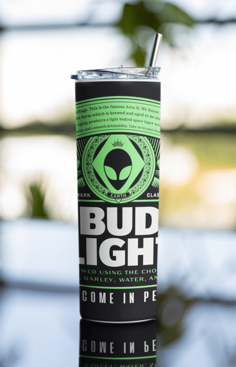 20oz Alien Beer - Inspired Tumbler – "Come in Peace" Stainless Steel Cup & Straw - East Coast Gifts