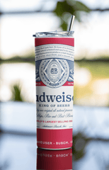 20oz Classic Budweiser Beer - Inspired Tumbler – Stainless Steel Cup w/ Straw - East Coast Gifts