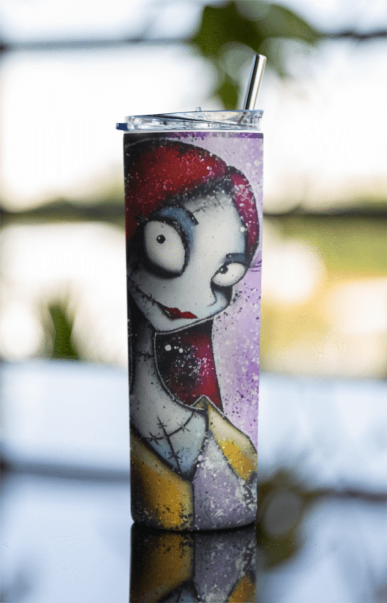 20oz Jack & Sally Nightmare Before Christmas Tumbler Halloween Splatter Art Cup - East Coast Gifts