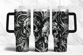 40oz Gothic Skull Style Tumbler with Handle & Straw – Double Wall Insulated Cup - East Coast Gifts