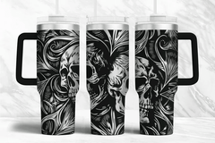 40oz Gothic Skull Style Tumbler with Handle & Straw – Double Wall Insulated Cup - East Coast Gifts