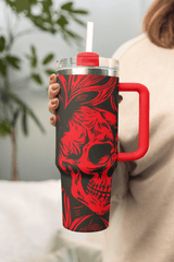 40oz Gothic Skull Style Tumbler with Handle & Straw – Double Wall Insulated Cup - East Coast Gifts