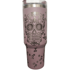 40oz Stanley - Style Sugar Skull Engraved Tumbler Stainless Steel Travel Mug - East Coast Gifts