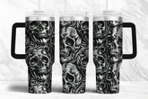 ☠️ 40oz Stanley Styled Skull Tumbler with Handle & Straw Gothic Travel Mug - East Coast Gifts
