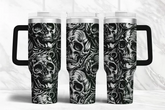 ☠️ 40oz Stanley Styled Skull Tumbler with Handle & Straw Gothic Travel Mug