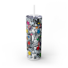 Comic Book Skinny Tumbler – 20oz Stainless Steel Cup with Straw – UK Seller