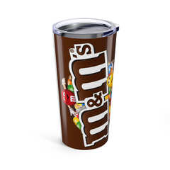 M&M Chocolate Inspired 20oz Travel Coffee tumbler Mug with straw
