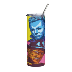 Pop Art Horror Icons Skinny Tumbler 20oz – Jason Freddy Michael Halloween Cup