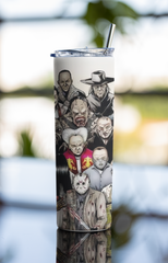 20oz Horror Villains Collage Tumbler β Slasher Movie Stainless Steel Cup & Straw
