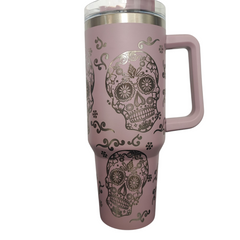 40oz Stanley-Style Sugar Skull Engraved Tumbler Stainless Steel Travel Mug