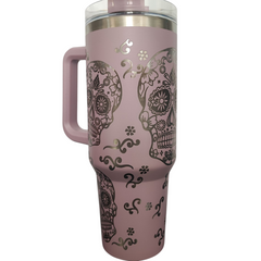 40oz Stanley-Style Sugar Skull Engraved Tumbler Stainless Steel Travel Mug