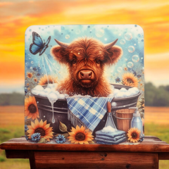 Cute Scottish Highland Cow Coaster Set of four wooden Coasters