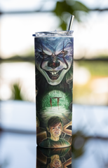Creepy Clown Horror Tumbler - 20oz Stainless Steel Cup with Lid & Straw