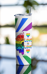 Rainbow Pride Tumbler 20oz – Love is Love Stainless Steel Cup with Straw