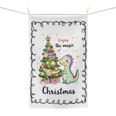 Dinosaur Christmas Towel – “Enjoy the Magic of Christmas” Holiday Kitchen Decor