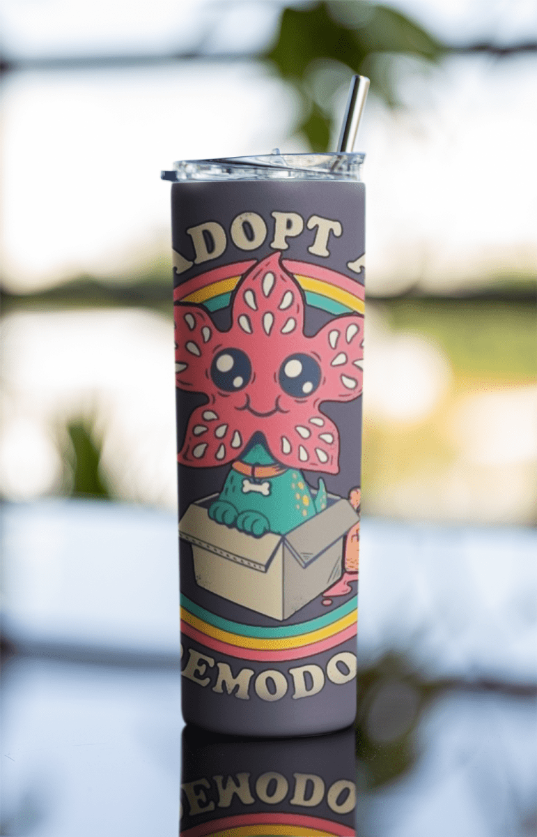 Adopt a Demodog Tumbler Cute Stranger Things 20oz Insulated Cup with Straw & Lid - East Coast Gifts