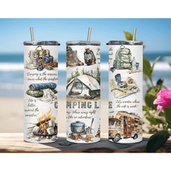 Camp Life 20oz Stainless Steel Insulated Hot Cold Travel Mug Tumbler with Straw - East Coast Gifts