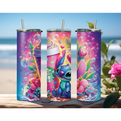 Colourful Stitch Design Stainless Steel Insulated Hot Cold Tumbler with Straw - East Coast Gifts