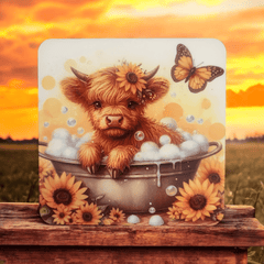 Cute Scottish Highland Cow Coaster Set of four wooden Coasters - East Coast Gifts