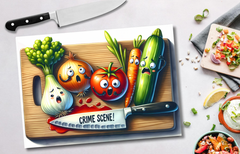 Funny Glass Chopping Board – “Kitchen Crime Scene” Design - East Coast Gifts