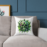Green Skull Throw Pillow – Cannabis Leaf Gothic Cushion (40x40cm) - East Coast Gifts