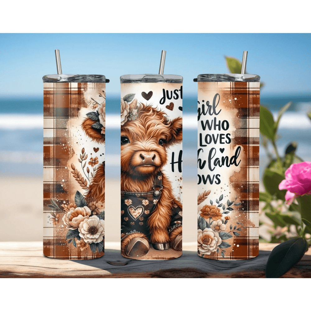 Highland Cow 20oz Tumbler Skinny Insulated Travel Coffee Mug with Straw For Her - East Coast Gifts