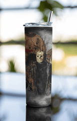 Jason Voorhees Horror Tumbler – 20oz Friday the 13th Cup with Lid & Metal Straw - East Coast Gifts