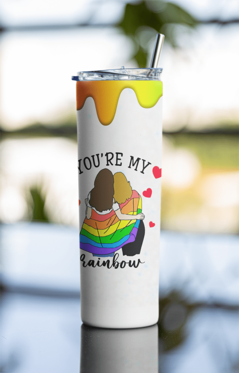 LGBTQ Tumbler – 20oz "You're My Rainbow" Pride Cup with Lid & Straw - East Coast Gifts