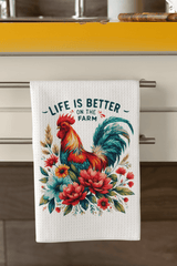 Life Is Better on the Farm Towel Set – 5 Farmhouse Designs with Roosters & Barns - East Coast Gifts