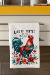 Life Is Better on the Farm Towel Set – 5 Farmhouse Designs with Roosters & Barns - East Coast Gifts