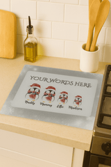 Personalised Christmas Hot Chocolate Station Glass Worktop Saver – Penguin Family Design - East Coast Gifts