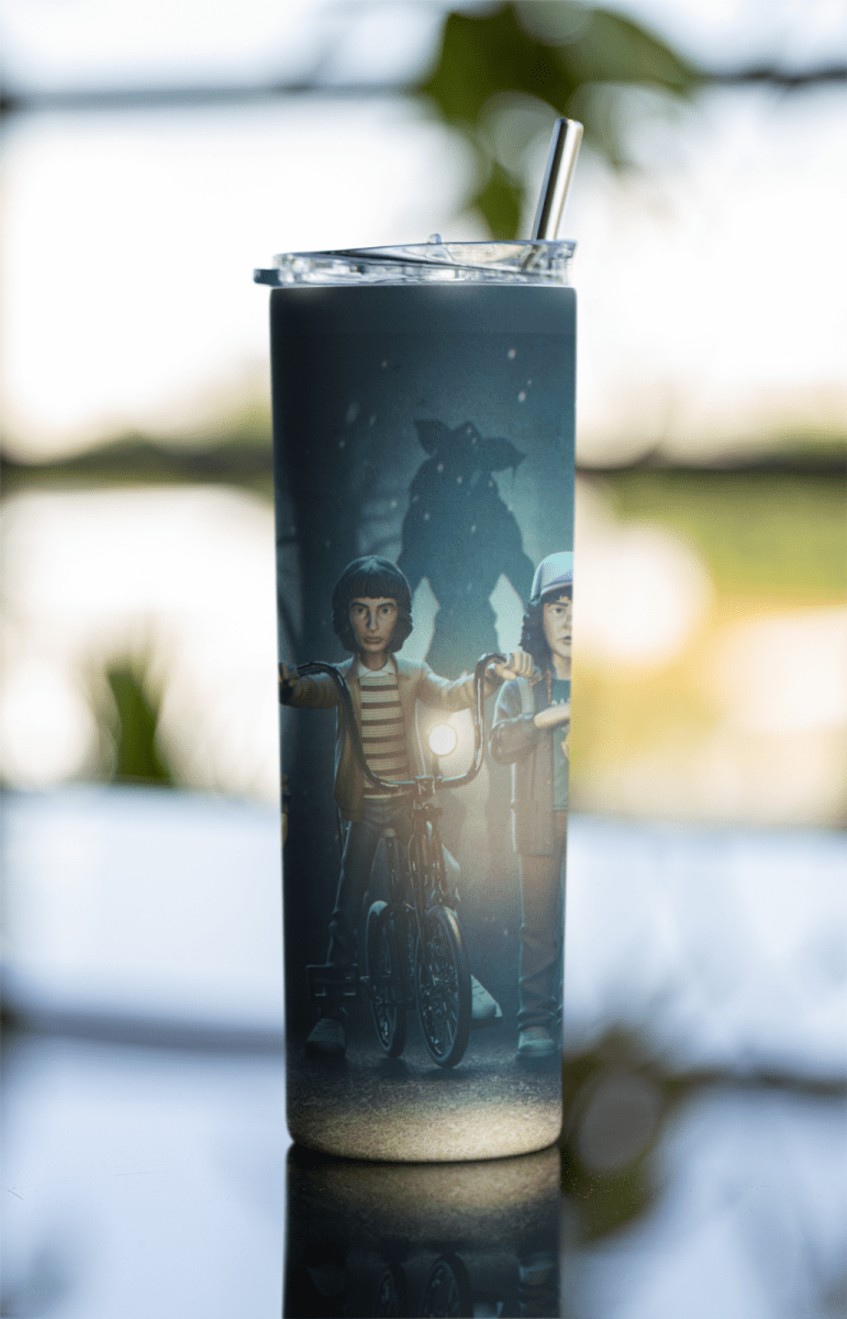 Retro Biker Squad Tumbler – 20oz Sci - Fi Adventure Cup w/ Lid & Metal Straw - East Coast Gifts