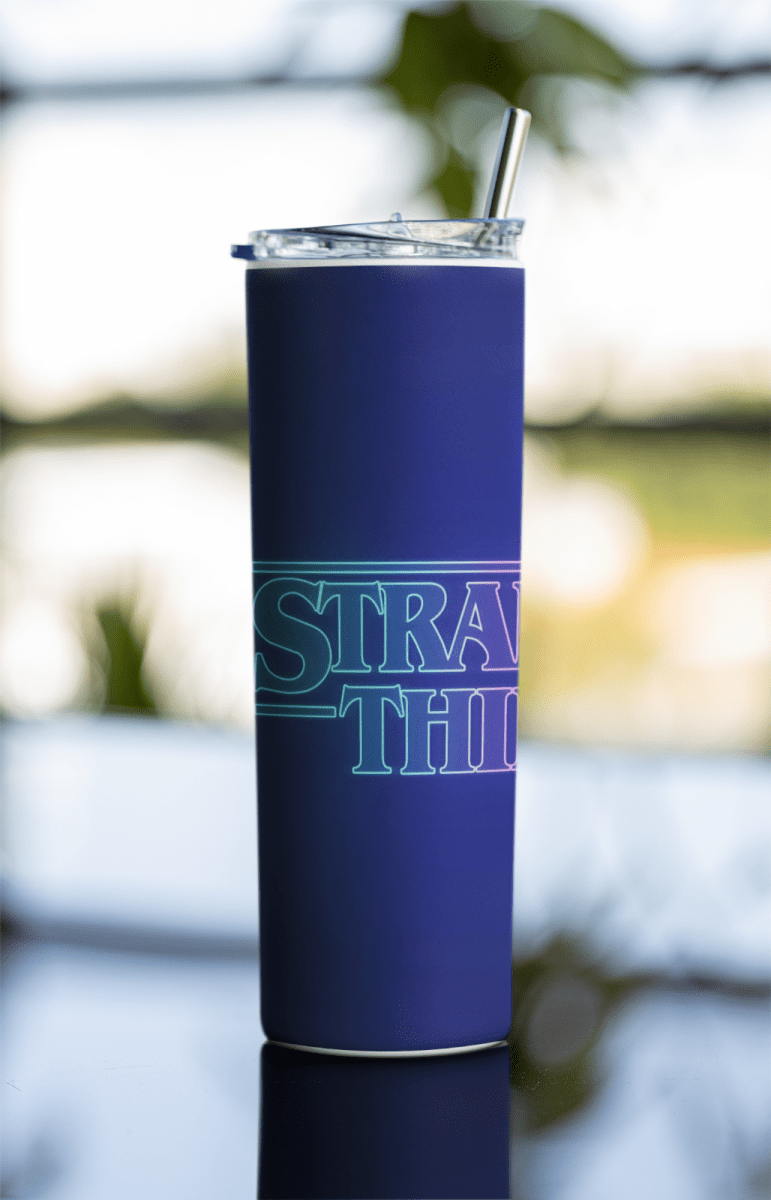 Stranger Things Blue Logo Tumbler – 20oz Insulated Cup with Lid & Straw - East Coast Gifts