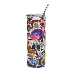 Stranger Things Sticker Collage Tumbler – 20oz Insulated Cup with Eleven & Logos - East Coast Gifts