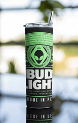 20oz Alien Beer - Inspired Tumbler – "Come in Peace" Stainless Steel Cup & Straw - East Coast Gifts