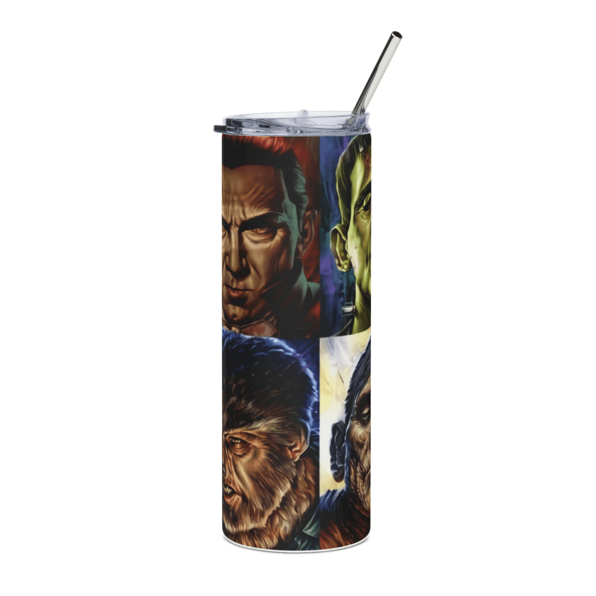 20oz Classic Monsters Horror Tumbler – Frankenstein Dracula Mummy Wolfman Cup - East Coast Gifts