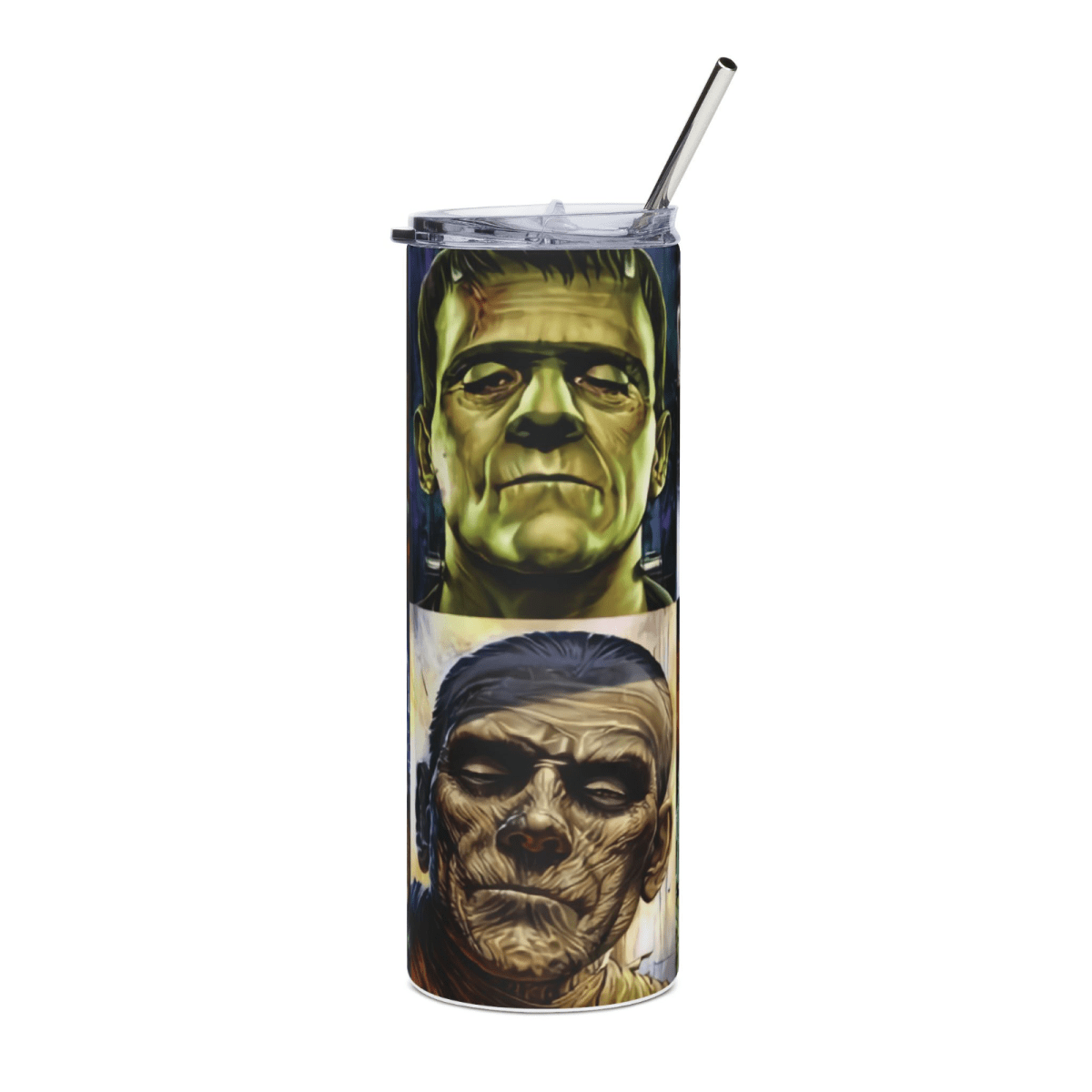 20oz Classic Monsters Horror Tumbler – Frankenstein Dracula Mummy Wolfman Cup - East Coast Gifts