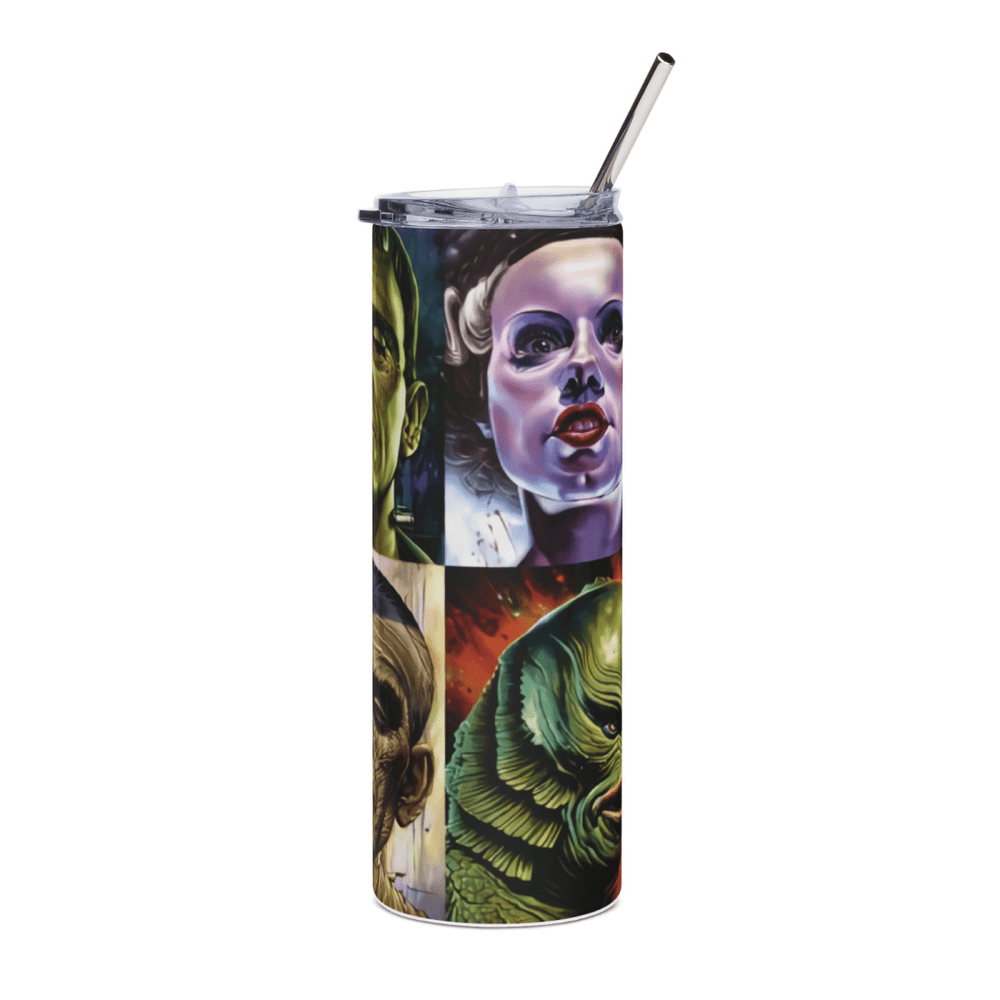 20oz Classic Monsters Horror Tumbler – Frankenstein Dracula Mummy Wolfman Cup - East Coast Gifts