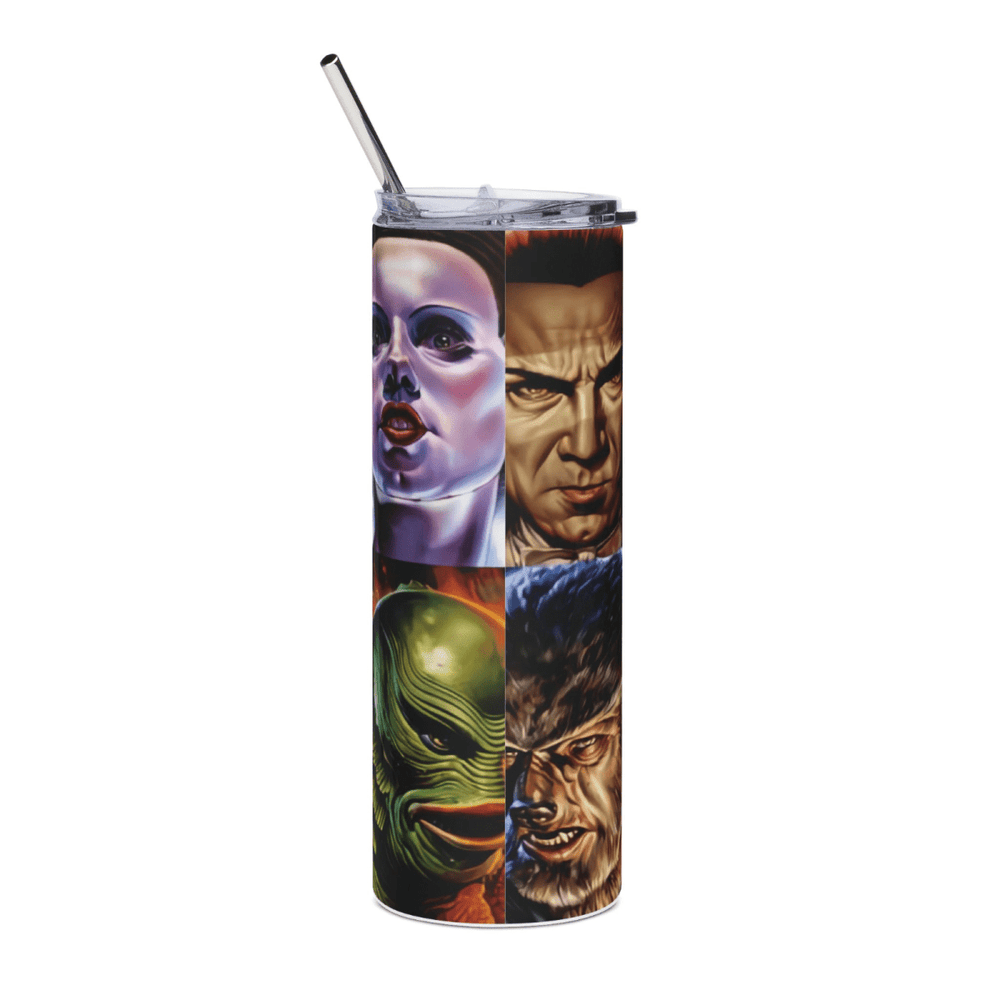 20oz Classic Monsters Horror Tumbler – Frankenstein Dracula Mummy Wolfman Cup - East Coast Gifts
