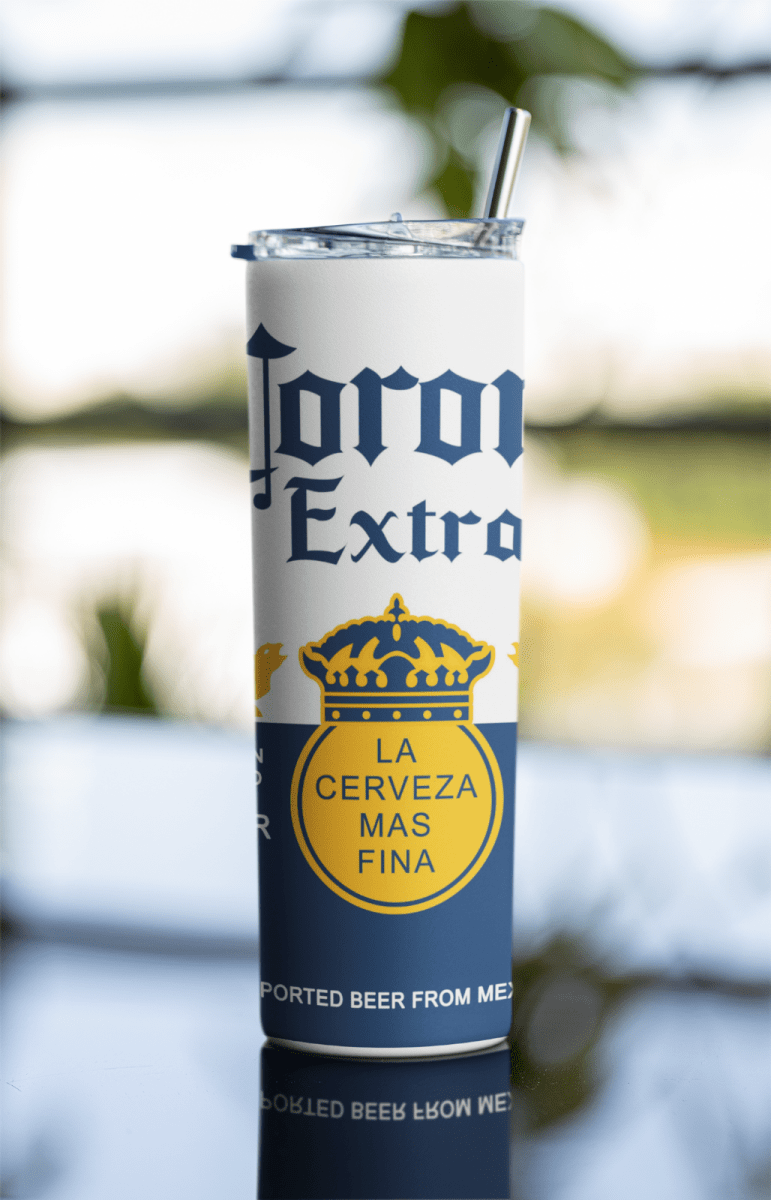 20oz Corona Beer Inspired Tumbler – Stainless Steel Cup with Straw & Lid - East Coast Gifts