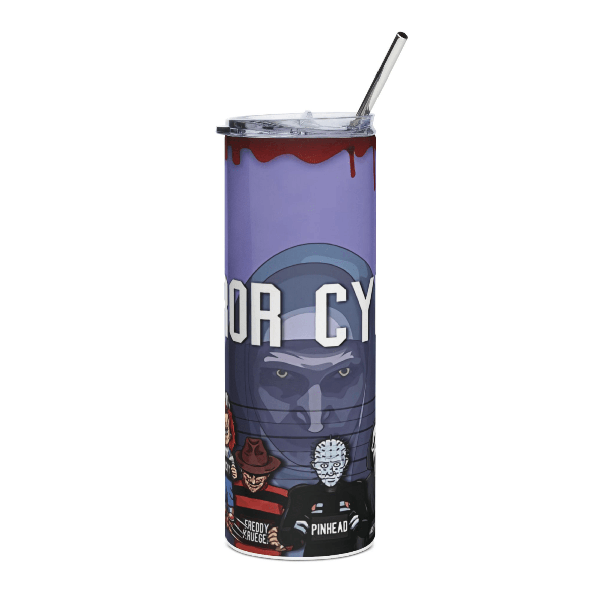 20oz Horror Character Mugshot Tumbler – Slasher Movie Cup w/ Straw & Lid - East Coast Gifts