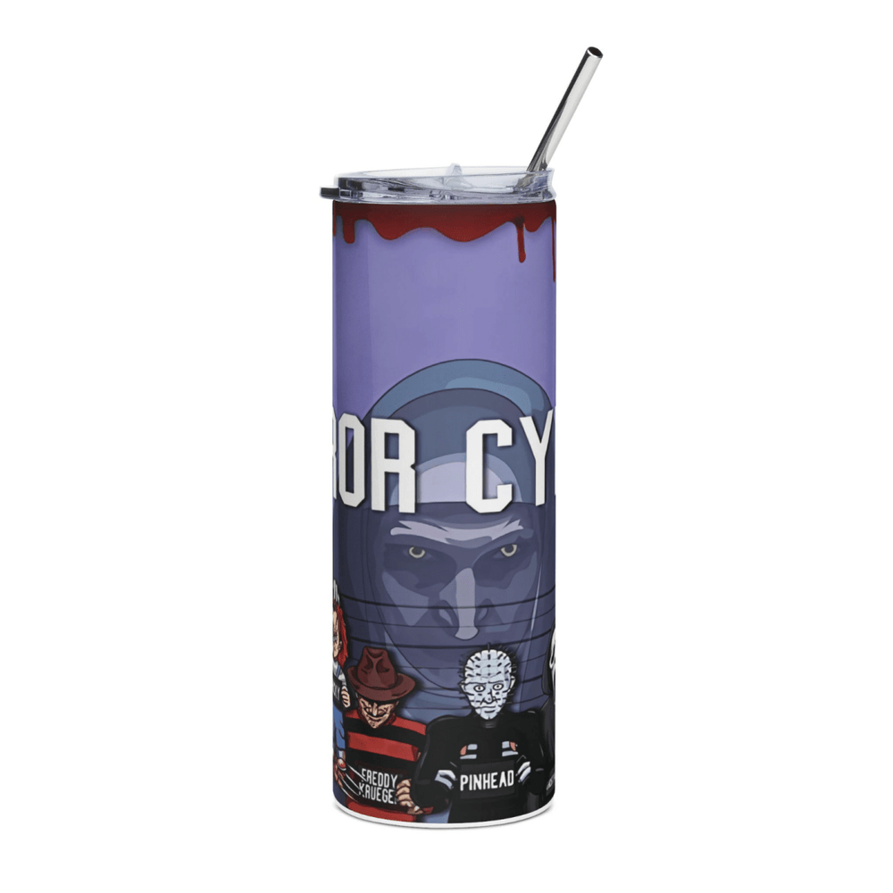 20oz Horror Character Mugshot Tumbler – Slasher Movie Cup w/ Straw & Lid - East Coast Gifts
