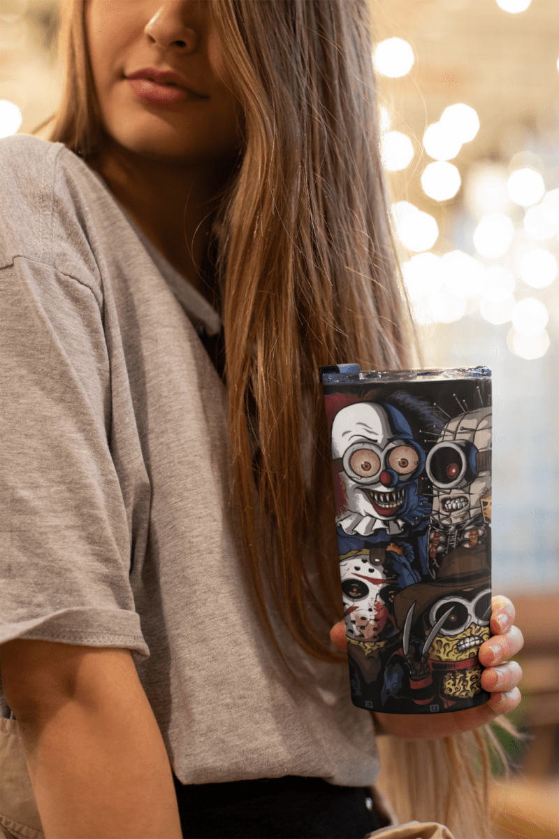 20oz Horror Icons Tumbler Cute Scary Clown, Jason, Freddy, Pinhead, Leatherface - East Coast Gifts