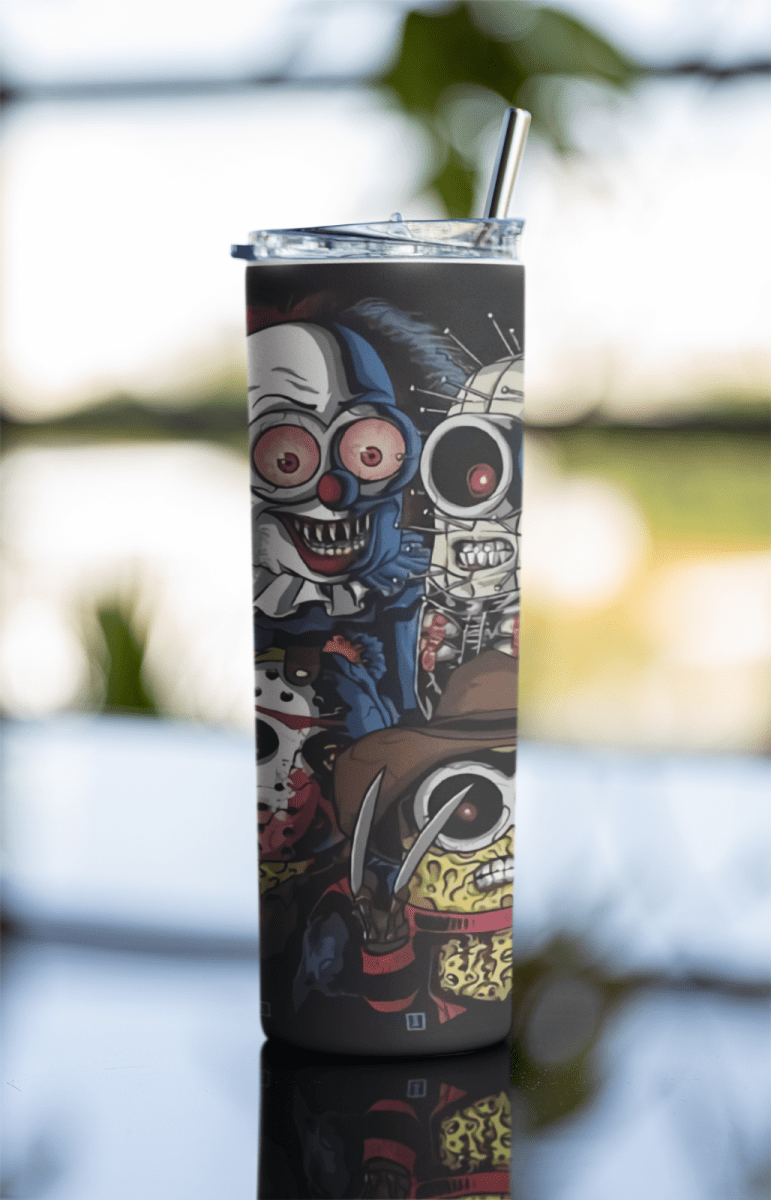 20oz Horror Icons Tumbler Cute Scary Clown, Jason, Freddy, Pinhead, Leatherface - East Coast Gifts