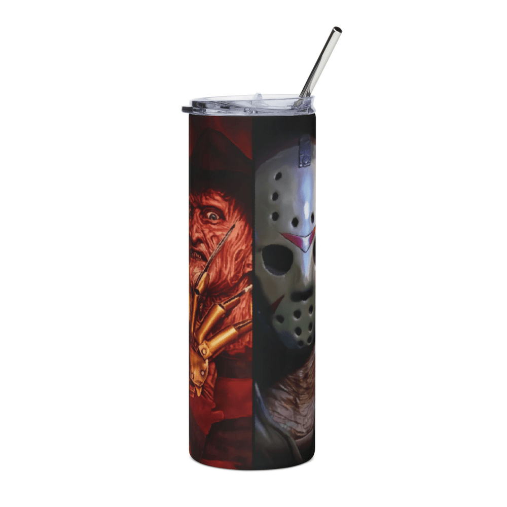 20oz Horror Legends Skinny Tumbler Freddy, Jason, Pennywise, Michael Myer Mug - East Coast Gifts