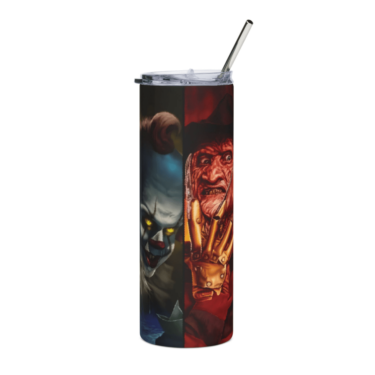 20oz Horror Legends Skinny Tumbler Freddy, Jason, Pennywise, Michael Myer Mug - East Coast Gifts