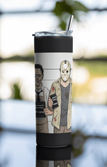 20oz Horror Mugshot Tumbler – “Usual Suspects” Slasher Lineup Cup w/ Straw & Lid - East Coast Gifts