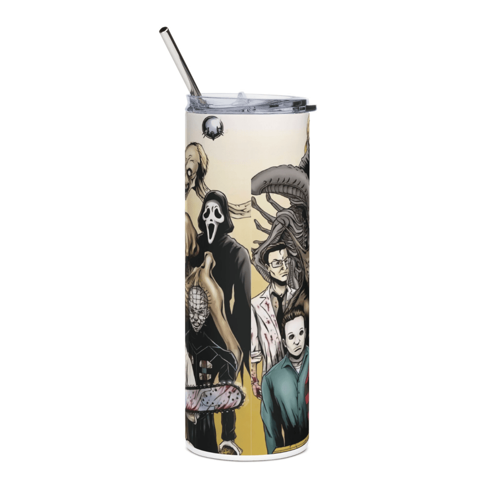 20oz Horror Villains Collage Tumbler – Slasher Movie Stainless Steel Cup & Straw - East Coast Gifts