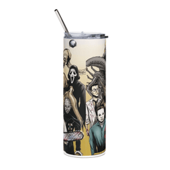 20oz Horror Villains Collage Tumbler – Slasher Movie Stainless Steel Cup & Straw - East Coast Gifts