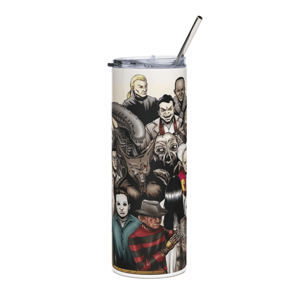 20oz Horror Villains Collage Tumbler – Slasher Movie Stainless Steel Cup & Straw - East Coast Gifts